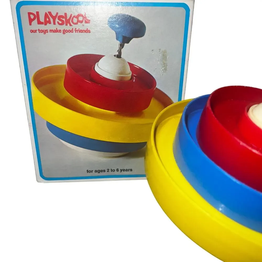 Vintage Playskool stack & spin top primary colors 2-6 yrs old